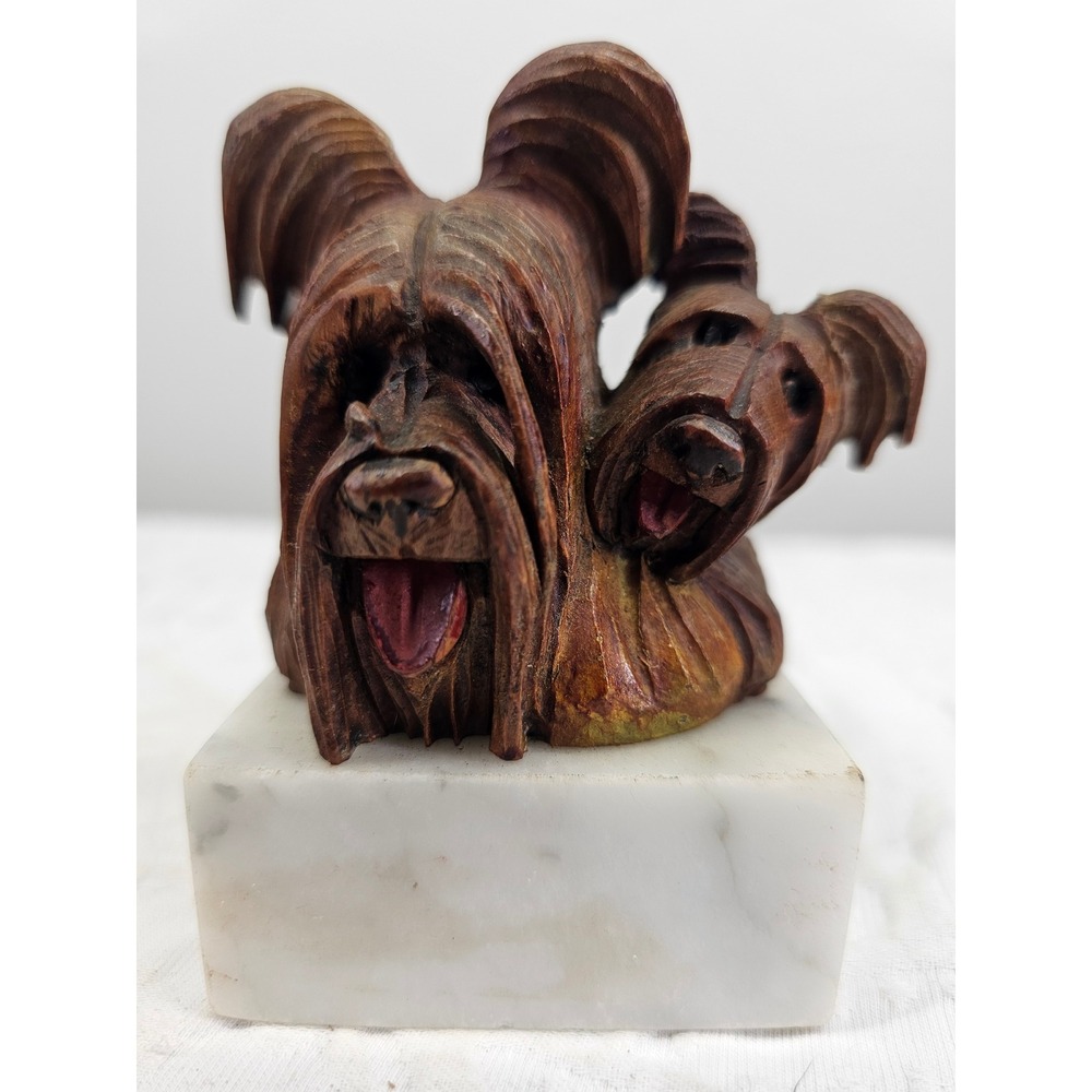 Wow, Black Forest Dogs Figurine Sculpture 1950s linden Wood Carved,  Marble Base